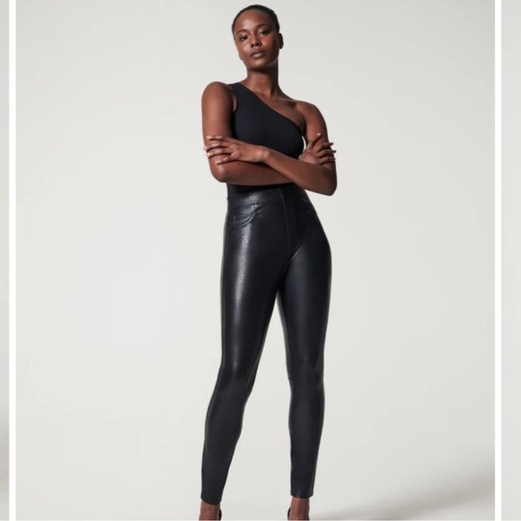 SPANX leather-like ankle skinny pants leggings luxe black size small - Picture 1 of 11